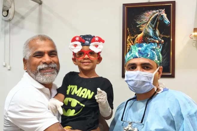 Happy pediatric dental care experience